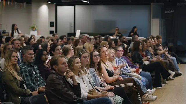 The audience at the launch: rows of seated readers listening to the panel.